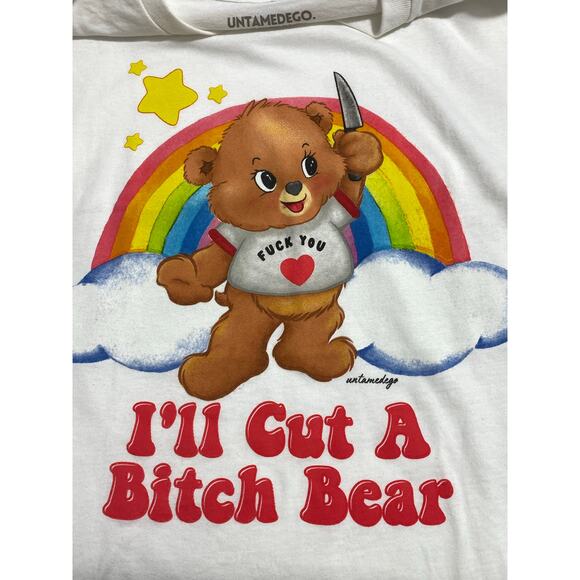 Untamed Ego T-Shirt Size Large White “I’ll Cut A B@#@ Bear” Rainbow Funny Tee - Picture 4 of 8